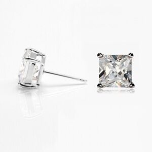 Renaissance 14k White Gold Princess Cut CZ Studs